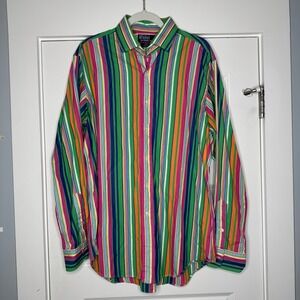 Vintage Ralph Lauren Button Down Vibrant Striped Shirt Regent Classic Fit Large